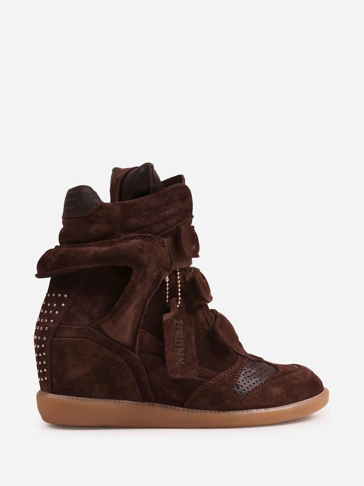 Bronx Brown Jaeyy Suede Velcro Wedge Boots - Image 2 of 6