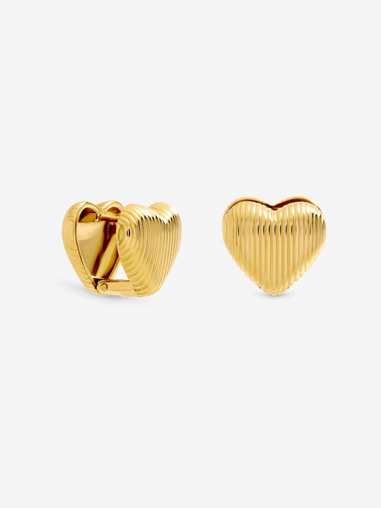 Jon Richard Gold Tone Waterproof Ribbed Heart Hoop Earrings - Image 1 of 3