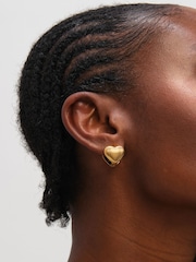 Jon Richard Gold Tone Waterproof Ribbed Heart Hoop Earrings - Image 3 of 3