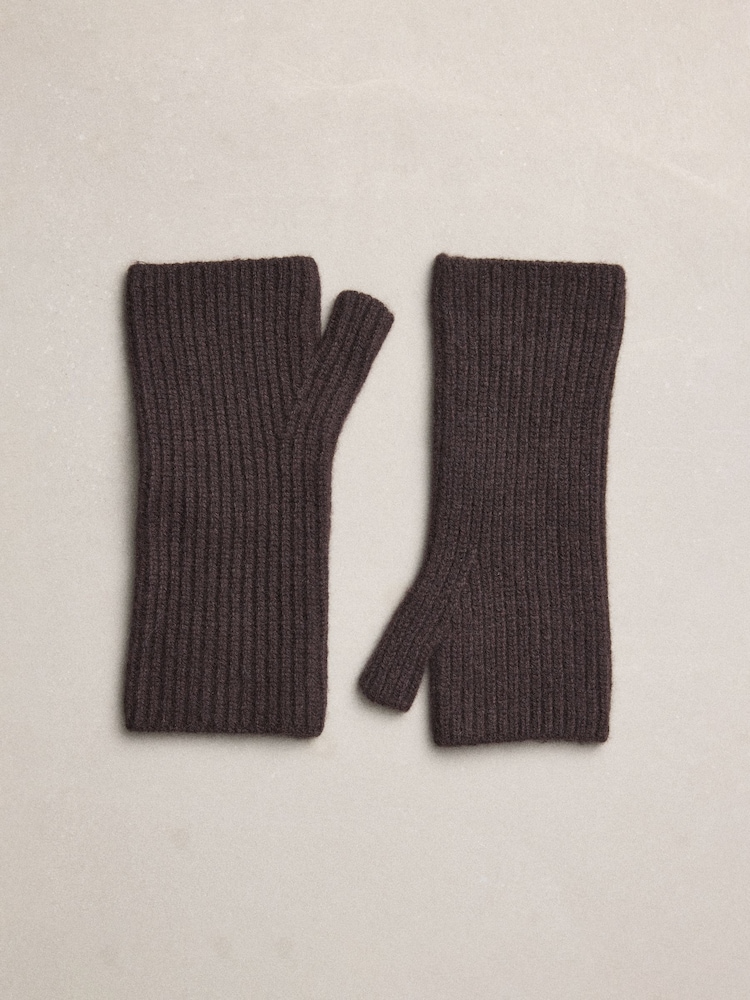 Chocolate Brown N.Premium Cashmere Handwarmer Gloves - Image 1 of 3