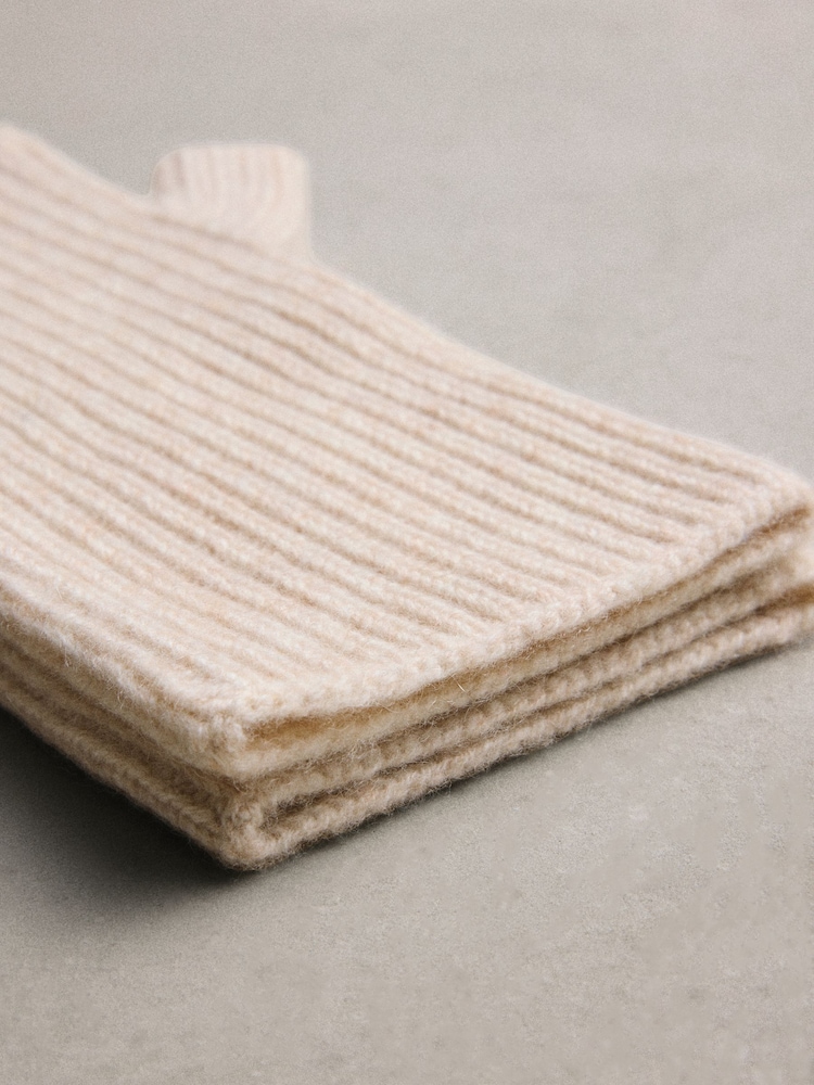 Oatmeal - N. Premium Cashmere Blend Handwarmer Gloves - 7এর মধ্যে 7 ছবি
