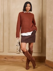 Love & Roses Chocolate Brown Cord Sailor Button Mini Skirt - Image 2 of 5
