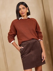 Love & Roses Chocolate Brown Cord Sailor Button Mini Skirt - Image 4 of 5
