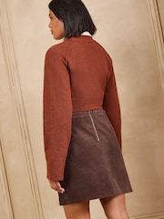 Love & Roses Chocolate Brown Cord Sailor Button Mini Skirt - Image 5 of 5