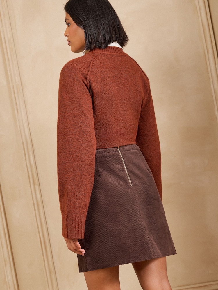 Love & Roses Chocolate Brown Cord Sailor Button Mini Skirt - Image 5 of 5