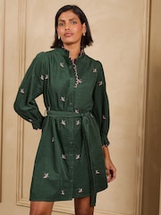 Forest Green Duck - Love & Roses Mini haljina sa ovratnikom od vrpce - Slika 1 od 5