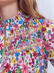 Boden Pink Esme Smocked Detail Frill Top - Image 2 of 5
