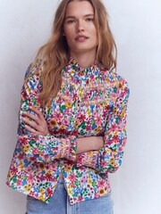 Boden Pink Esme Smocked Detail Frill Top - Image 4 of 5