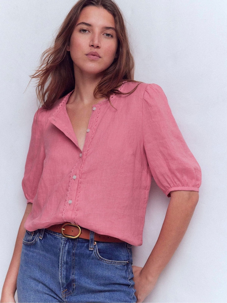 Boden Pink Leah Short Sleeve Linen Top - Image 1 of 5