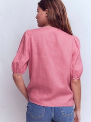 Boden Pink Leah Short Sleeve Linen Top - Image 3 of 5