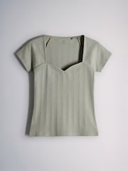 The Set 3 Pack Sweetheart Ribbed Cap Sleeve Tops Brown/Pale Green/Light Pink - Image 2 of 6