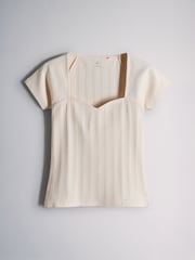 The Set 3 Pack Sweetheart Ribbed Cap Sleeve Tops Brown/Pale Green/Light Pink - Image 3 of 6