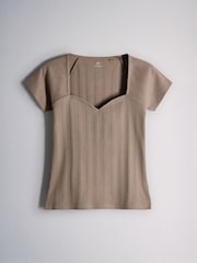 The Set 3 Pack Sweetheart Ribbed Cap Sleeve Tops Brown/Pale Green/Light Pink - Image 4 of 6