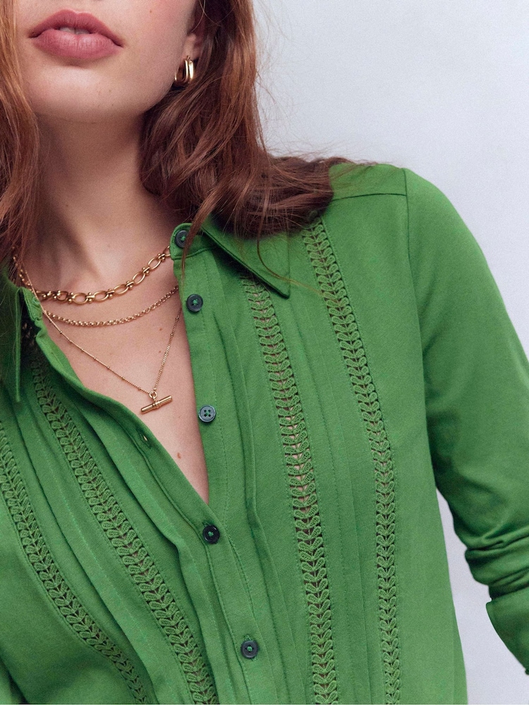 Boden Green Trim Detail Jersey Shirt - Image 2 of 5