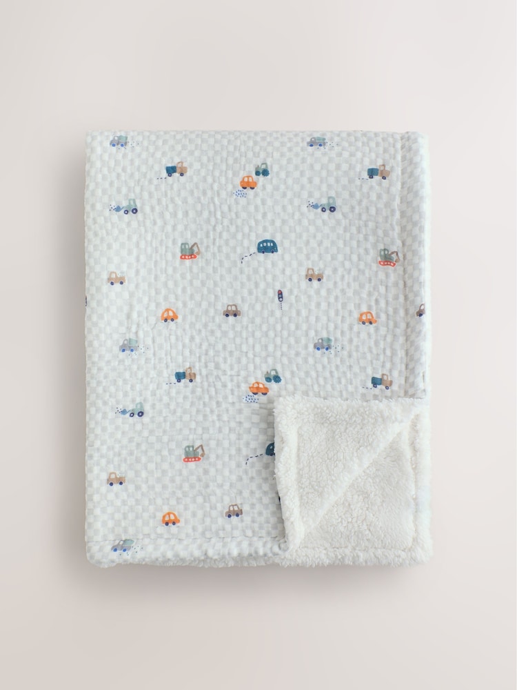 Checkerboard Cars Muslin Baby Fleece Blanket - Image 1 of 5 Checkerboard Cars Muslin Baby Fleece Blanket - Image 1 of 5