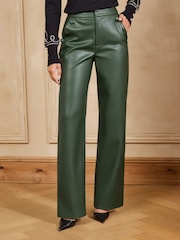 Love & Roses Forest Green Wide Leg Button Detail Trousers - Image 1 of 4