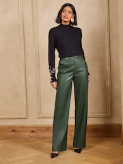 Love & Roses Forest Green Wide Leg Button Detail Trousers - Image 2 of 4