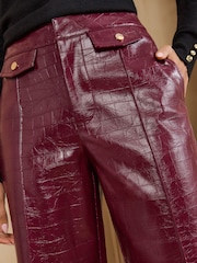 Love & Roses Berry Red Croc Faux Leather Wide Crop Trousers - Image 2 of 5