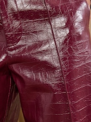 Love & Roses Berry Red Croc Faux Leather Wide Crop Trousers - Image 5 of 5