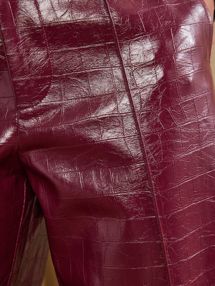 Love & Roses Berry Red Croc Faux Leather Wide Crop Trousers - Image 5 of 5 Love & Roses Berry Red Croc Faux Leather Wide Crop Trousers - Image 5 of 5