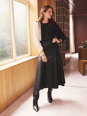 Love & Roses X Binky Black Faux Leather Asymmetric Full Hem Midi Skirt - Image 1 of 4