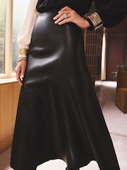 Love & Roses X Binky Black Faux Leather Asymmetric Full Hem Midi Skirt - Image 3 of 4