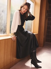 Love & Roses X Binky Black Faux Leather Asymmetric Full Hem Midi Skirt - Image 4 of 4