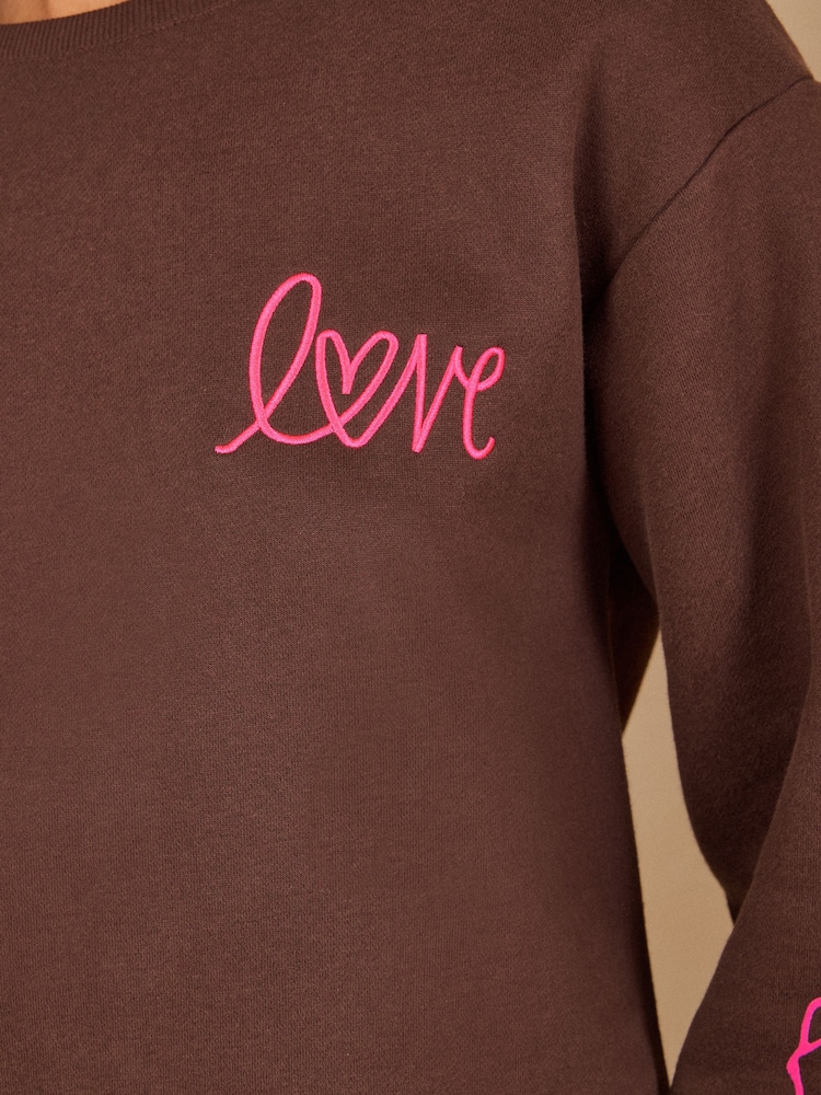 Love & Roses Chocolate Brown Cheetah Sleeve Jersey Sweatshirt - Image 5 of 5