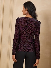 Love & Roses Burgundy Red Burnout Slash Neck Long Sleeve Top - Image 5 of 5