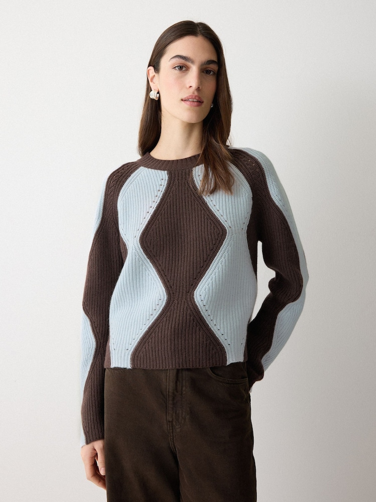 Jigsaw Brown Argyle Diamond Jumper - Image 1 of 6 Jigsaw Brown Argyle Diamond Jumper - Image 1 of 6