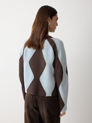Jigsaw Brown Argyle Diamond Jumper - Image 4 of 6