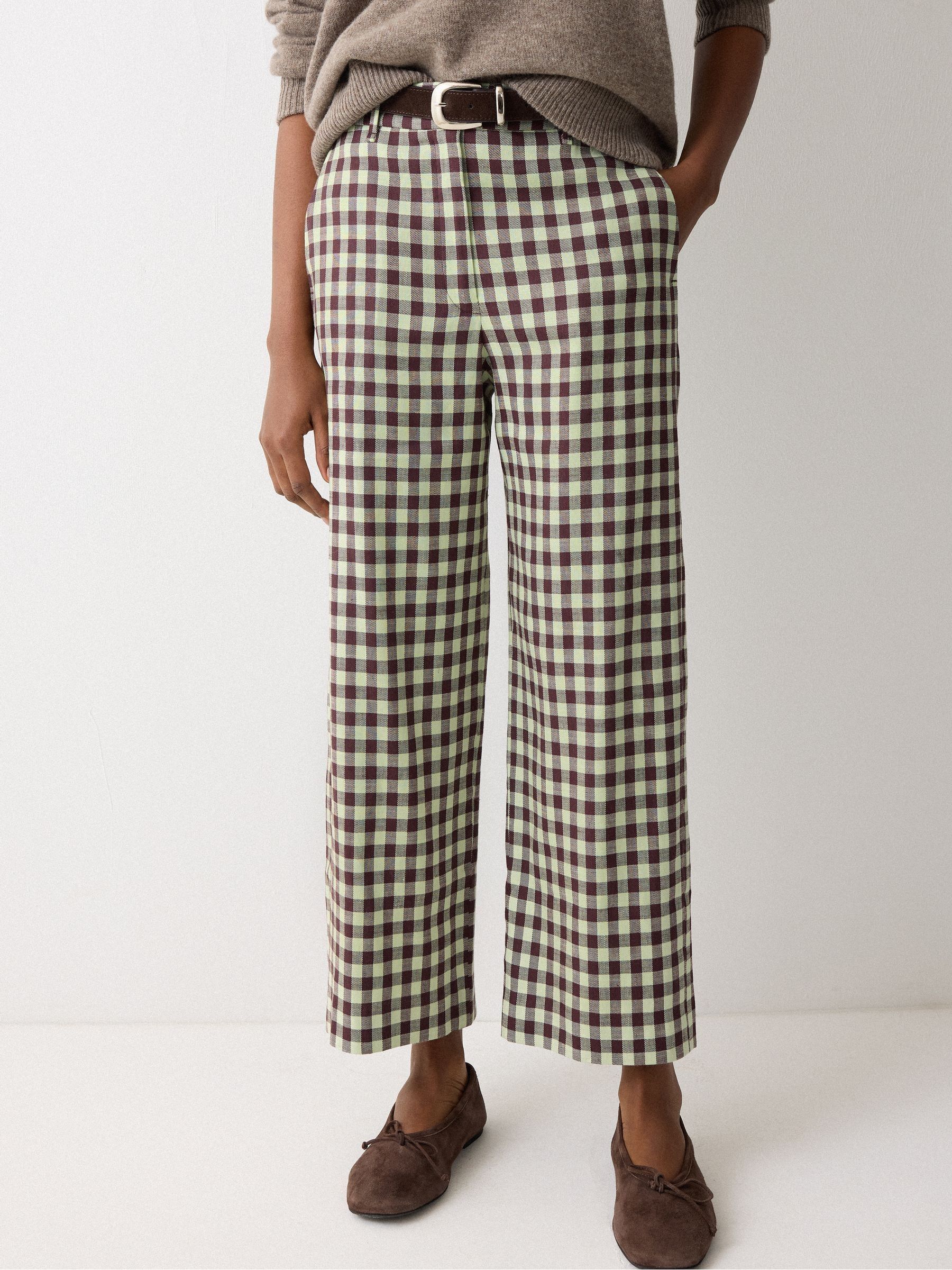 Buy Jigsaw Green Dale Linen Check Trousers from Next Australia