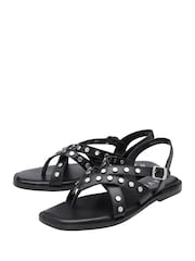 Negro - Sandalias de cuero con tira trasera, tira entre los dedos y adornos de Ravel - Imagen 2 de 4