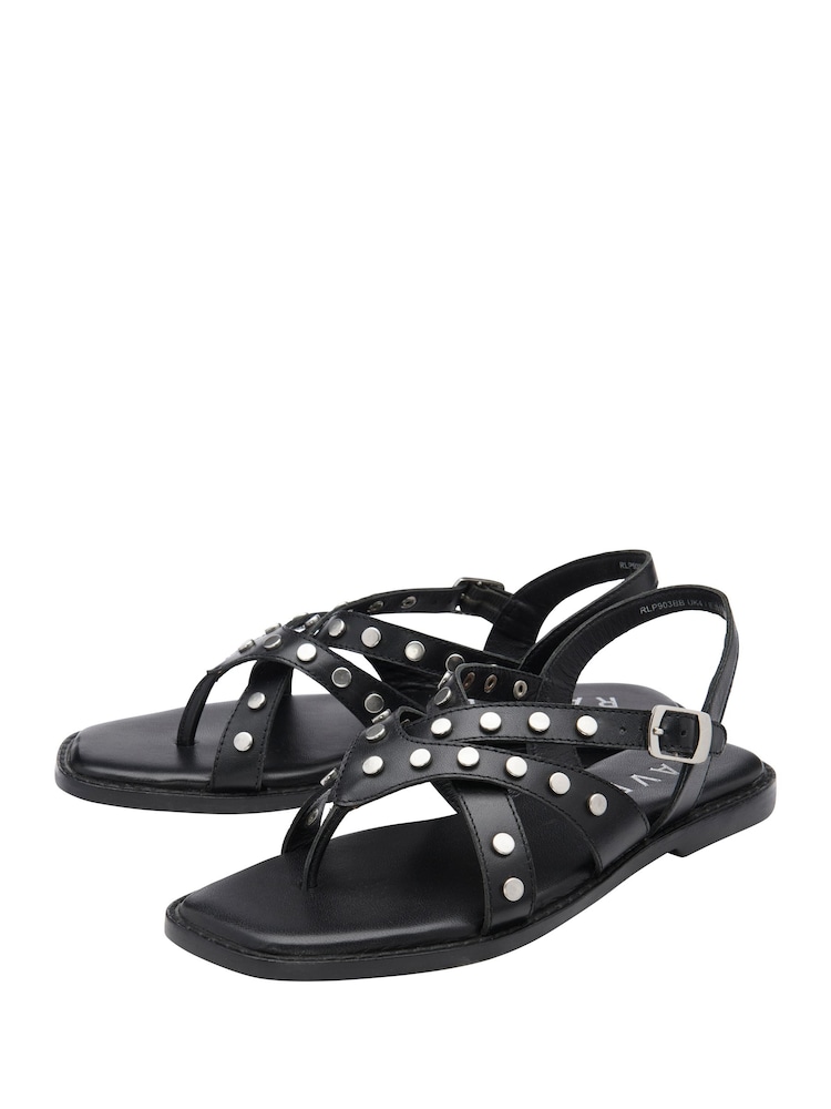 Negro - Sandalias de cuero con tira trasera, tira entre los dedos y adornos de Ravel - Imagen 2 de 4