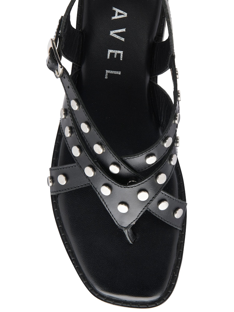 Negro - Sandalias de cuero con tira trasera, tira entre los dedos y adornos de Ravel - Imagen 4 de 4