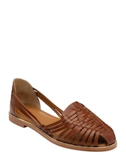 Ravel Brown Interlace Closed Toe Sandalised Leather Shoes - Image 1 of 4