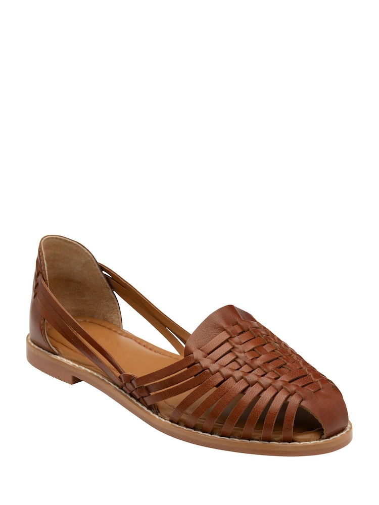 Ravel Brown Interlace Closed Toe Sandalised Leather Shoes - Image 1 of 4
