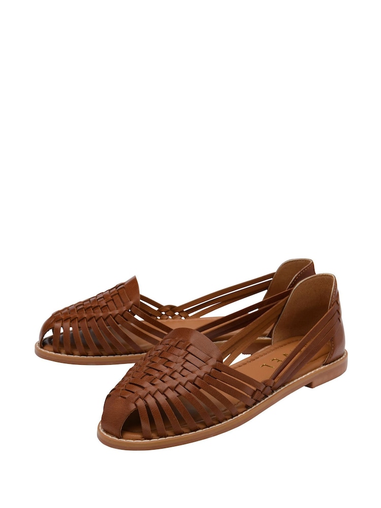 Ravel Brown Interlace Closed Toe Sandalised Leather Shoes - Image 2 of 4