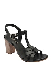 Negru - Ravel Strappy Closed Toe Block Heel Leather Sandals - Imaginea 1 din 4