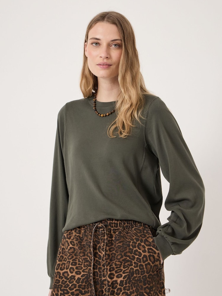 Hush Green Elodie Puff Detail Cuff Cotton Top - Image 1 of 5
