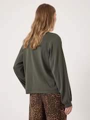 Hush Green Elodie Puff Detail Cuff Cotton Top - Image 3 of 5