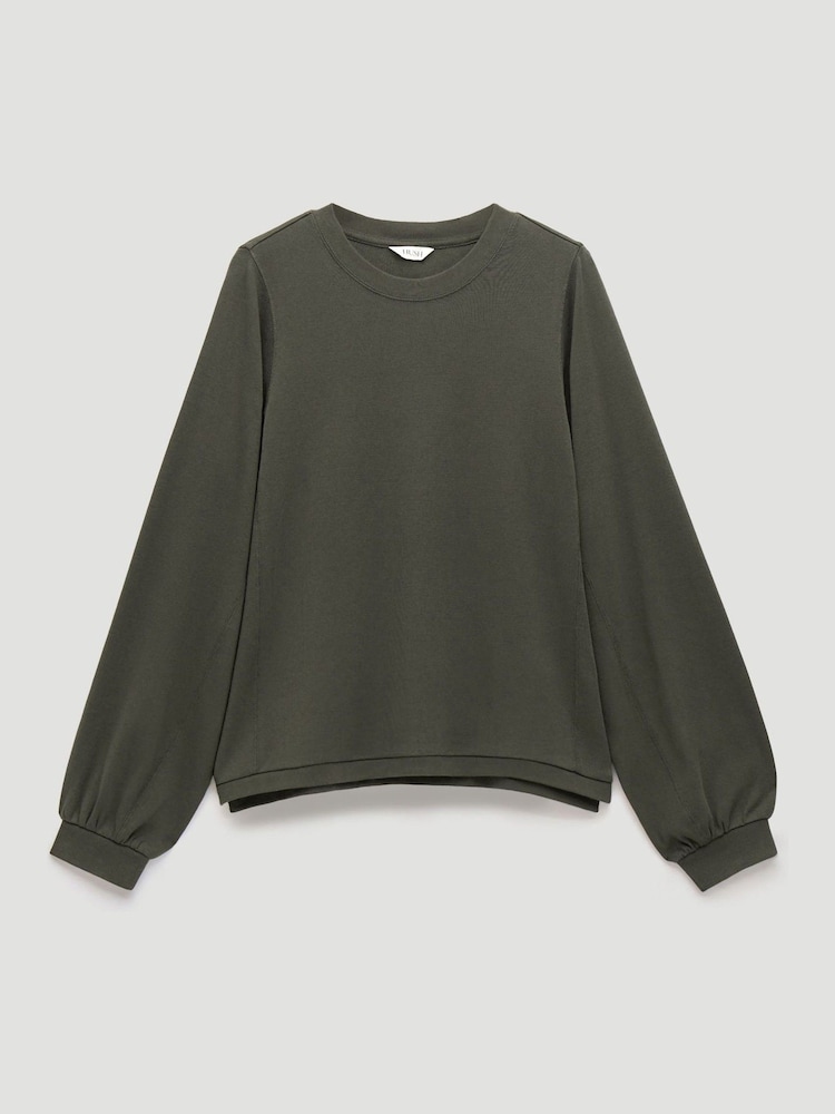 Hush Green Elodie Puff Detail Cuff Cotton Top - Image 5 of 5