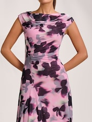 Jolie Moi Pink Asymmetric Draped Mesh Midaxi Dress - Image 4 of 7