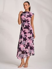 Jolie Moi Pink Asymmetric Draped Mesh Midaxi Dress - Image 7 of 7