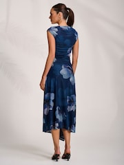 Jolie Moi Blue Asymmetric Draped Mesh Midaxi Dress - Image 2 of 7