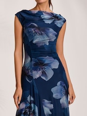Jolie Moi Blue Asymmetric Draped Mesh Midaxi Dress - Image 7 of 7