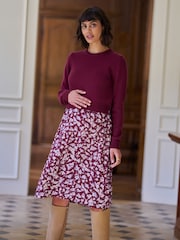 Seraphine Burgundy Red Print Premium Crew Neck Maternity Nursing Jumper & Dress Set - Image 1 of 9