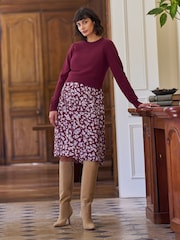 Seraphine Burgundy Red Print Premium Crew Neck Maternity Nursing Jumper & Dress Set - Image 2 of 9