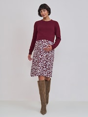 Seraphine Burgundy Red Print Premium Crew Neck Maternity Nursing Jumper & Dress Set - Image 4 of 9