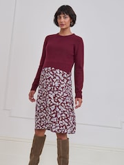 Seraphine Burgundy Red Print Premium Crew Neck Maternity Nursing Jumper & Dress Set - Image 5 of 9